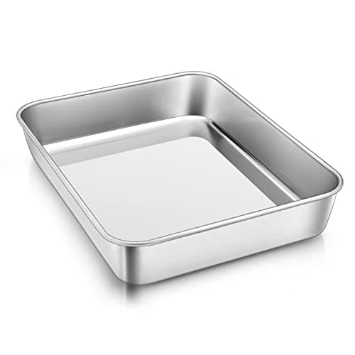 Image of Herogo Deep Oven Tray, Stainless Steel Baking Tray (23.7x18x5 cm), Rectangle Small Oven TrayBake Cake Tin for Brownie Lasagna, Non Toxic & Healthy, Mirror Finish & Rustproof, Dishwasher Safe