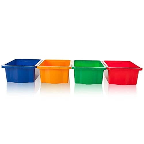 Image of Bright Coloured Plastic Stackable Storage Container Open Basket Bin Multipurpose Organiser Crate Boxes For Home Kitchen Cupboard Toys Office Bathroom (Assorted Colours) (16 Litre)
