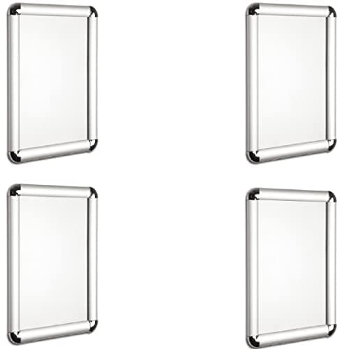 Image of 4 X A4 Wall Mounted Matt Silver Aluminium Snap Shut Frame, Snap Frames With Round Corner wall decoration, 25mm Silver Snap Frame Poster Holder Retail Display SIZES A4