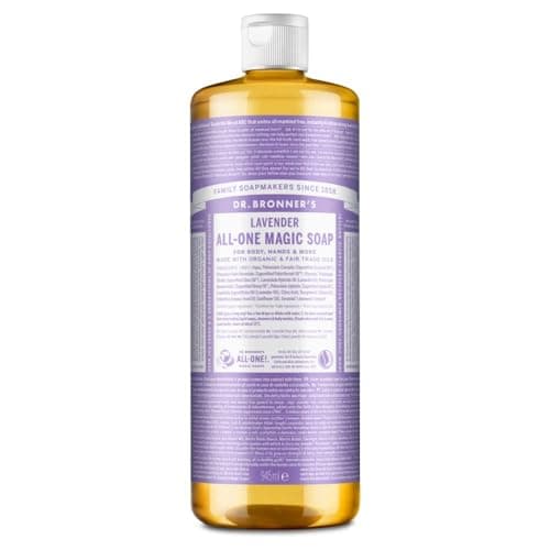 Image of Dr Bronner's Lavender All-One Magic Soap, Made with Organic Oils, Used for Face, Body, Hair, Dishes, Mopping and Pets, Certified Fair Trade & Vegan Friendly, 945ml Recycled Bottle