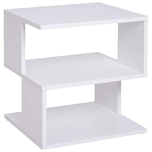 Image of HOMCOM Side Table, Square Coffee Table, Modern End Table with 2 Tier Storage Shelves for Living Room, Bedroom, White