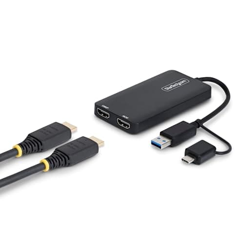 Image of StarTech 107B-USB-HDMI-2 Dual Monitor USB to HDMI Adapter for macOS(M1 / M2 / M3 / M4) Windows Chromebook Thunderbolt USB 3.0 USB-C Connection HDMI 2 Screen Output (4K 30Hz+1080p) Dual Display