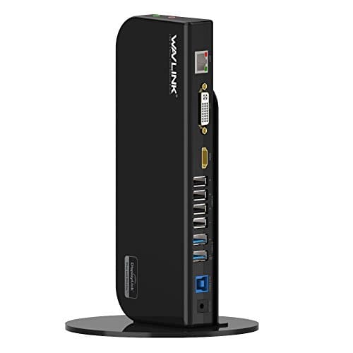 Image of WAVLINK USB 3.0 Universal Dual Display Laptop Docking Station, Support HDMI/DVI/VGA(up to 2048x1152), 6 USB Ports, Gigabit Ethernet, Vertical Stand, Audio Output/Input for Laptop/PC/Mac/Windows