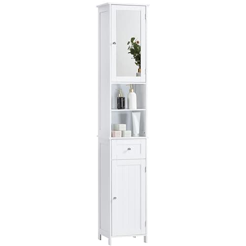 Image of Bath Vida Priano Tall Mirrored Bathroom Cabinet Storage Cupboard Floor Standing Tallboy Unit, White