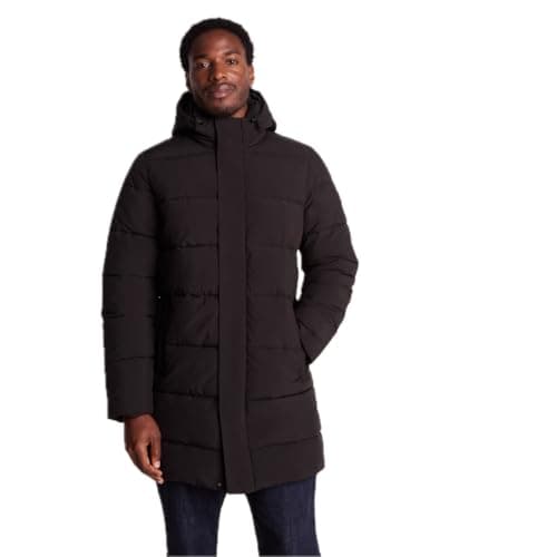 Image of TOG24 Preece Men's Longline Quilted Winter Coat Windproof Insulated Hooded Padded Jacket Warm Thigh-Length Rain Resistant Coat for Men Black M