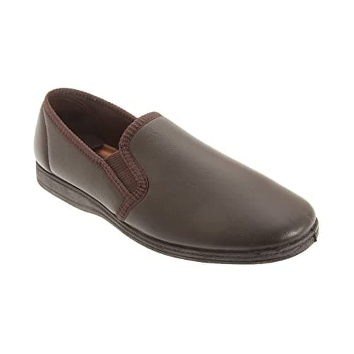 Image of Sleepers Mens Hadley Softie Leather Twin Gusset Slippers (7 UK) (Dark Brown)