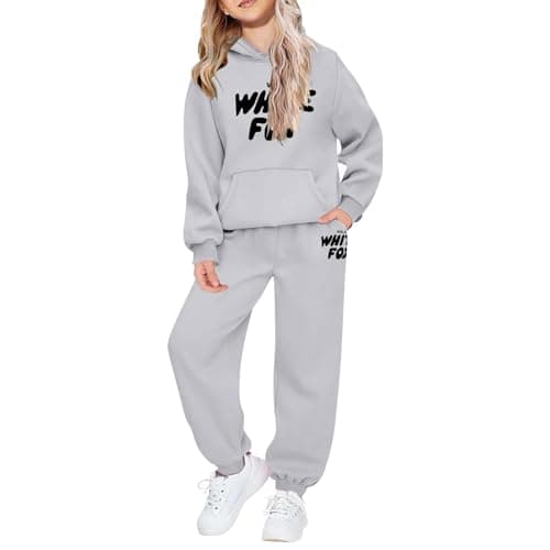 Image of NSICBMNO Girls Tracksuit Set Hoodies And Joggers 2 Piece Outfits Casual Tracksuit Full Set Kids Oversized Jumper Letter Print Sweatshirt Baggy Sweatpants Sportswear Sweatsuit 9-10 Years, Gray