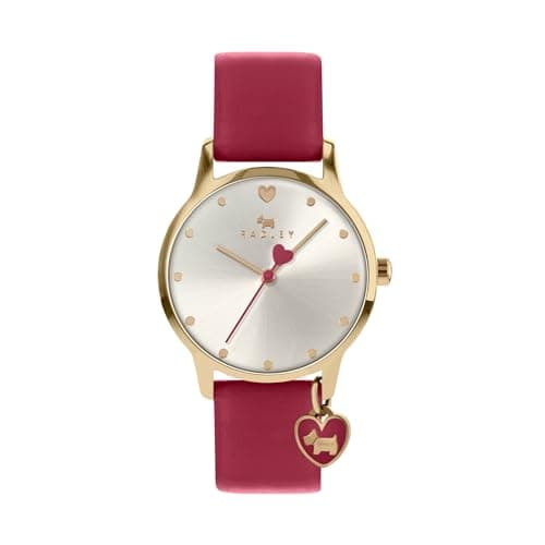 Image of RADLEY Heart Dial Ladies Claret Leather Strap Heart Charm Watch RY2920A