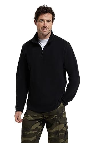 Image of Mountain Warehouse Camber II Mens Half-Zip Fleece - Lightweight & Quick Dry, Breathable Antipill Microfleece - For Spring Summer, Outdoors, Travelling & Hiking Black L