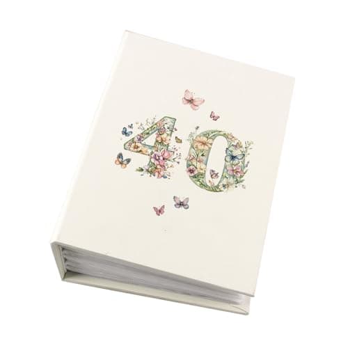 Image of Photo Album for 40th Birthday, Butterflies and Flowers Theme, Holds 100 6x4 Photographs, 16.7x12.5 cm