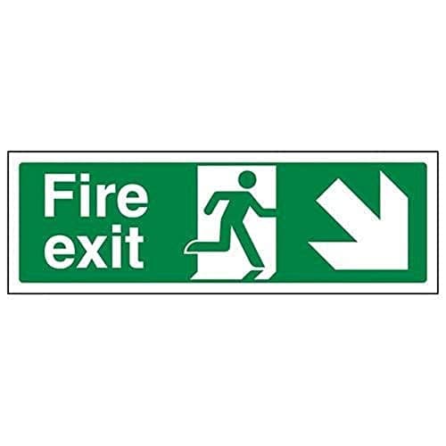 Image of V Safety Fire Exit Arrow Down Right Sign - Landscape - 450mm x 150mm - 2mm Rigid Plastic
