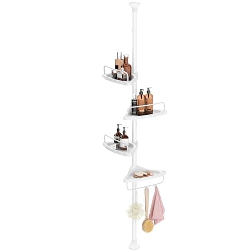 Image of SONGMICS Shower Corner Shelf, 4-Tier Bathroom Shower Shelf, 85-305 cm Adjustable Shower Caddies, Bathroom Organiser, White BCB001A