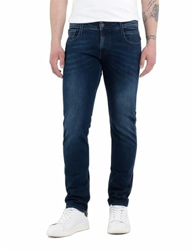 Image of Replay Men's M914 Anbass Power Stretch Jeans, 0073 Dark Blue, 33W / 32L