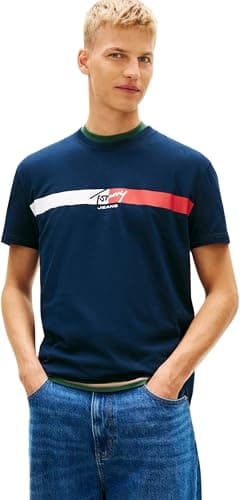 Image of Tommy Jeans Men's TJM Reg Signature Stripe T Ext DM0DM22539 S/S T-Shirt, Blue (Dark Night Navy), L