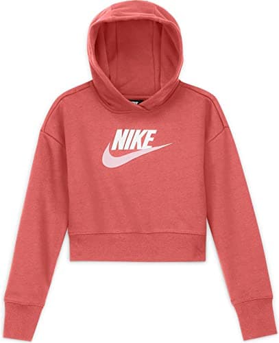 Image of Nike DC7210 G NSW CLUB FT CROP HOODIE HBR Sweatshirt girls magic ember/white/pink foam S