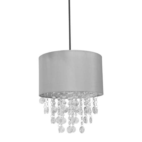 Image of ValueLights | Easy Fit Lampshade Grey Fabric Acrylic Jewel Droplet Drum Pendant Shade Living Room Hallway Bedroom Light Shade | Pendant Lights, Home Décor & Improvement Essential | 32cm Shade Width