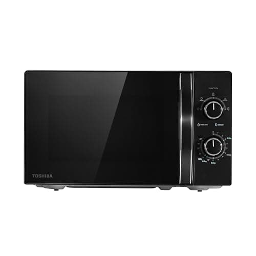 Image of TOSHIBA Black Mirror Front Microwave 20 Liter 700W Manual Control, Compact with 5 Power Levels, Automatic Defrost, Perfect for 9'' Pizza, Clock and Timer, Easy Clean, MW2-MM20PF(MB)