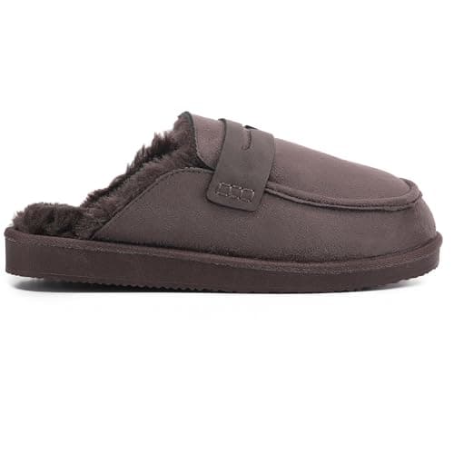 Image of Polar Women’s Faux Fur Lined Penny Loafer Slip On Slippers – Suede Upper, Cozy Faux Fur Lining, Lightweight Rubber Sole, Non-Slip Grip – Warm Indoor Outdoor Slip-On Comfort Shoes Mocha - 6