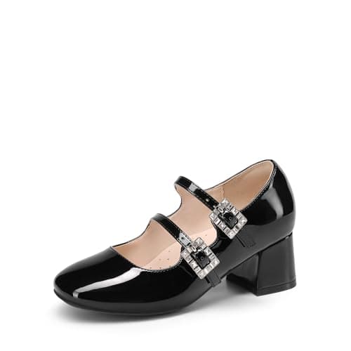 Image of DREAM PAIRS Girls Dress Shoes Mary Jane Double Straps High Heel Wedding Party Dress Pumps for Toddler/Little/Big Kids,Size 5 Big Kid,Black,KKUMPU2503