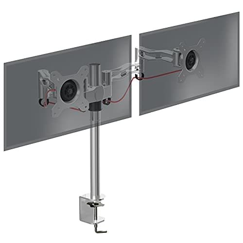 Image of Duronic Dual Monitor Stand DM352 SR Double Monitor Arm Silver Twin Riser Two Mount for 13-27” Computer Screen 2 Height Adjustable Clamp Stands for PC Gaming Work Desk Home & Office Studio, VESA 75 100