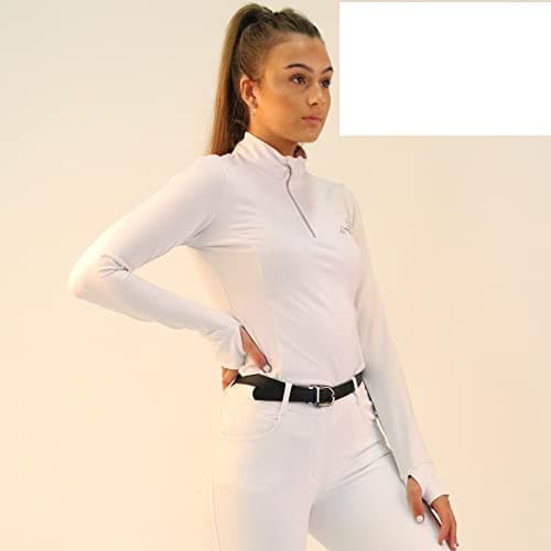 Image of Gallop Long Sleeved Zipped Neck Riding Top Breathable Base Layer (White, XL)