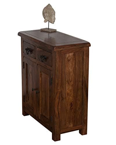 Image of Oak & Pine Online Valencia Dark Sheesham Sideboard Cabinet | Solid Rosewood Slim 2 Door 1 Drawer Cupboard | Handcrafted Storage Unit | Classically Modern Living & Dining Room Jali Furniture