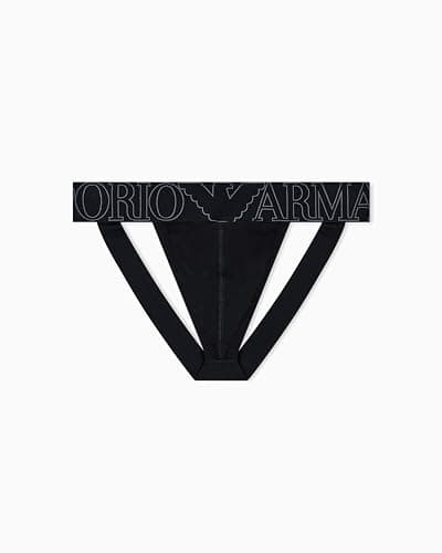 Image of EMPORIO ARMANI Men's MEGALOGO Thong Panties, Black, L