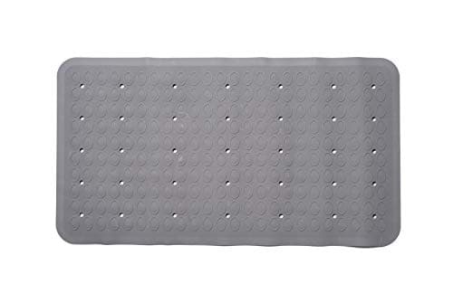 Image of Croydex AG220531H Anti-Bacterial Raised Oval Rubber Bath Mat, Grey with Hygiene 'N' Clean, 1.5x66x35.5 cm