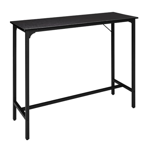Image of Karl home Rectangular Bar Table, Industrial Steel Frame Kitchen Breakfast Table, Home Bars with Adjustable Foot Pads Footrest for Small Spaces Breakfast Nook Kitchen Living Room Use (Black)