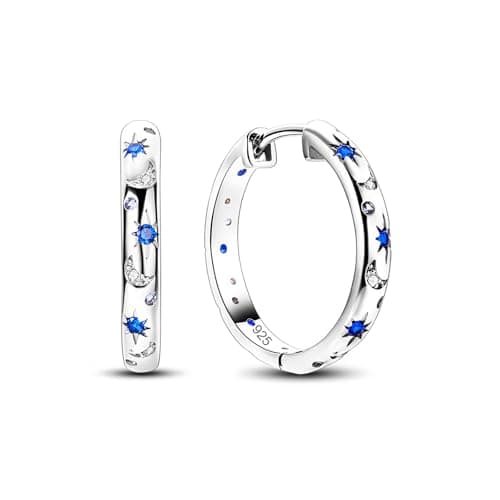 Image of Hinvan 925 Sterling Silver Hoop Earrings for Women Hypoallergenic Moon Star Earrings Silver Hoops Sleeper Huggie Hoops Cubic Zirconia for Gilrs With Gift Box