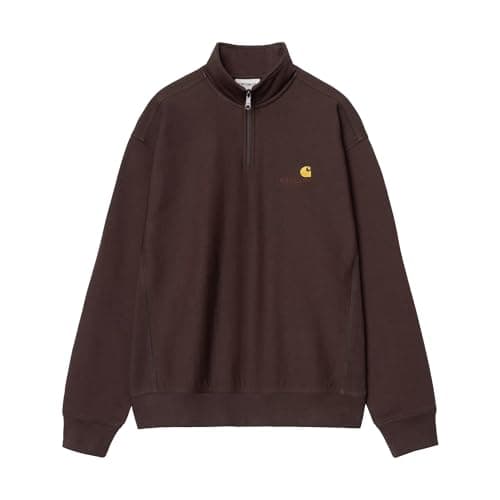 Image of CARHARTT WIP Half Zip American Script Sweatshirt, Palisander Brown (UK, Alpha, M, Regular, Regular, Palisander)