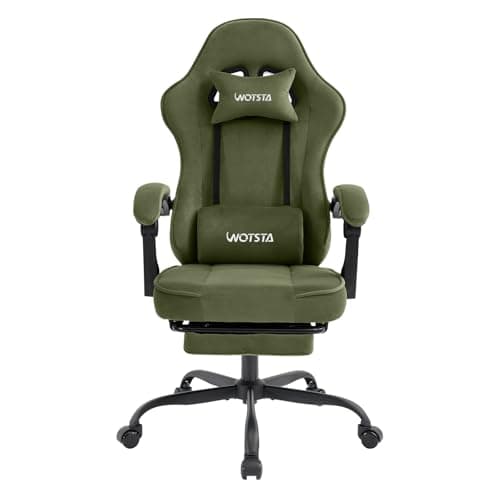 Image of WOTSTA Gaming Chair for Adults, Ergonomic Gaming Chair with Footrest, Lumbar Support and Headrest, Adjustable Height computer chairs gaming, fabric gamer chair for Home Office, Green