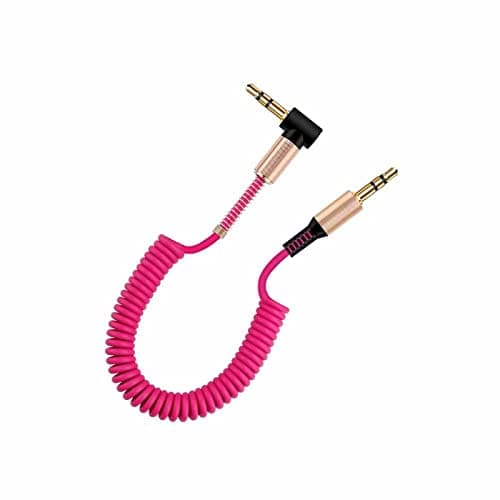 Image of YSJJZRL AUX Cable, 3.5mm Male to Male Spring Aux Cable L-Shaped & I-shaped Retractable Cord for Car Audio Earphone-Pink