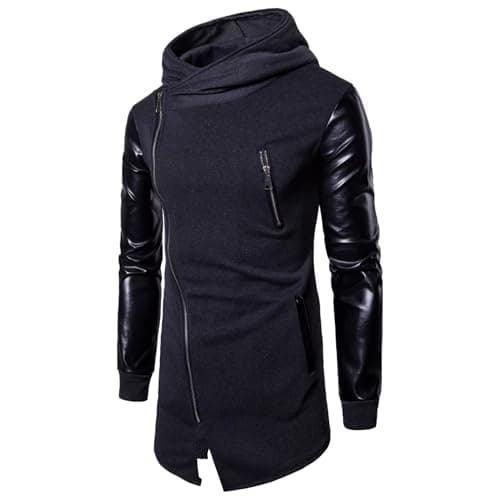 Image of Maiyifu-GJ Men's Stylish Asymmetrical Zip Windbreaker Long Sleeve Hip Hop Hooded Jacket Lightweight Winter Warm Slim Hoodie, Dark Graya1, XL