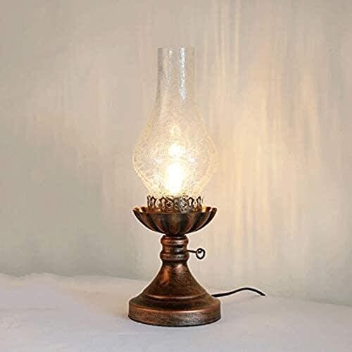 Image of lfdhcn Simple Country Nostalgic Kerosene Lamp Table Lamp, Wrought Iron Glass E27 Night Lamp, Suitable for Living Room Bedside Lamp, Pastoral Table Lamp with Button Switch, Bronze (Color : White)