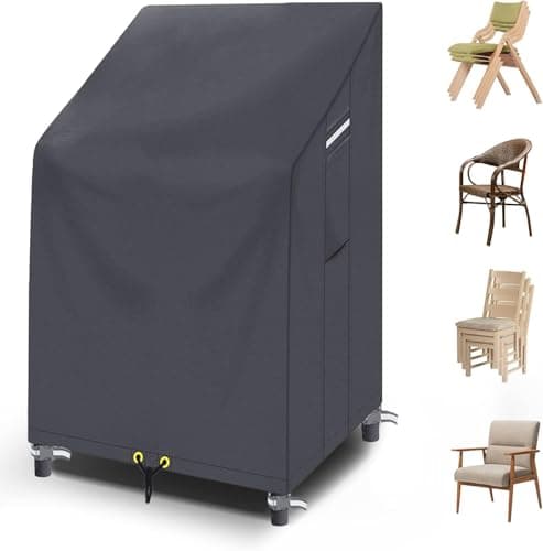 Image of Garden Stacking Chair, Outdoor Patio Reclining Chair Cover - Waterproof, Anti-UV All Weather - Grey 600D Furniture Cover 68x96x110/150cm