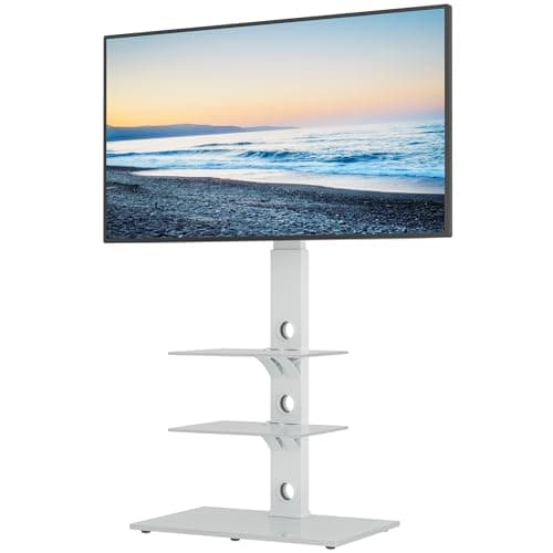 Image of BONTEC Universal Floor TV Stand for 30–70 Inch TVs, Height Adjustable Freestanding TV Stand with Bracket & 3-Tier Tempered Glass Shelves, Swivel Tall Television Stand up to 40kg, Max VESA 600x400mm
