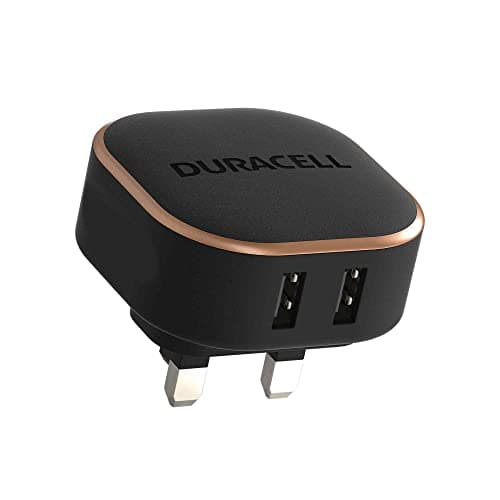 Image of Duracell Black 17W Dual Fast USB-A 3.4A Compact Wall Charger Plug - Compatible With Smartphones, Tablets, Powerbanks & More - Flush To Wall Ergonomic Design & Fit