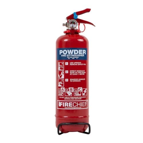 Image of Firechief 1kg Powder Fire Extinguisher - Red Fire Extinguisher for Home - Multi Purpose Powder Supplied with Bracket - Kitemark Certified to BS EN 3, LPCB and MED Approved - FMP1 Model