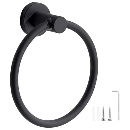 Image of Lerkely Towel Holder Black, Bathroom Towel Ring, Stainless Steel Bath Towel Rack, Hanging Towel Hanger Hand Towel Ring, Wall Mounted Towel Hanger with Fixing Accessories