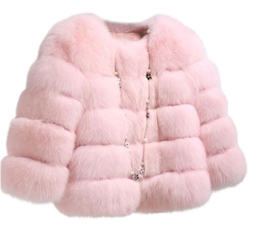 Image of loveimgs Women Warm Fluffy Cropped Puffer Jacket Faux Fur Coat Crop Parka Collarless Winter Teddy Bear Coat Overcoat, Light Pink, Medium