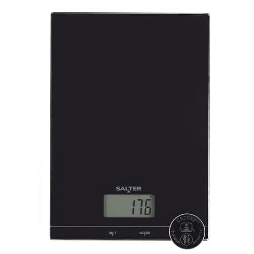 Image of Salter Round Kitchen Scale – Digital Food Weighing Scales for Baking & Cooking, Measures Liquids & Fluids, Easy Read LCD Display, Tare/Zero Function, Slim Compact Design, 5kg Capacity