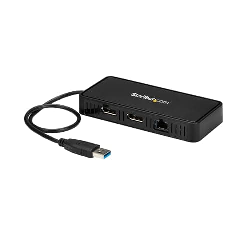 Image of StarTech USB 3.0 Mini Dock, Dual DisplayPort 4K 60Hz Monitor Docking Station with Gigabit Ethernet Port, Portable DisplayLink USB-A Laptop Adapter, 1ft (30cm) cable - TAA