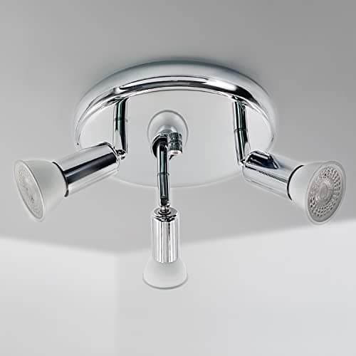 Image of Sweier 3 Way Chrome LED Round Ceiling Spotlight with Swivel Head for Kitchen Living Room and Bedroom LED Ceiling Light, incl. 3 x 5WGU10 Bulbs, Warm White 3000K