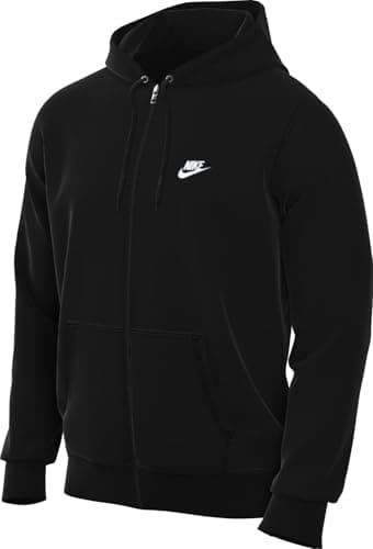 Image of Nike Club Fleece French Terry Hoodie with Full Zip for Men, Black/White, FN3884-010, XS