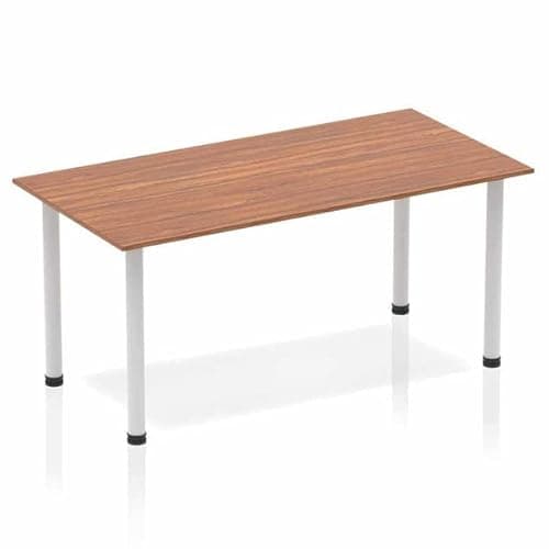 Image of Dynamic Rectangular Straight Table Walnut MFC Post Leg Silver Frame Impulse 1600 x 800 x 725mm
