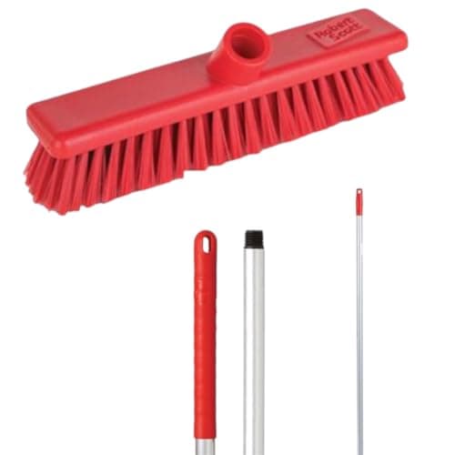 Image of Robert Scott Soft Washable Broom Head 30cm and 125cm Hygiene Handle for Indoor and Outdoor Sweeping (Red)