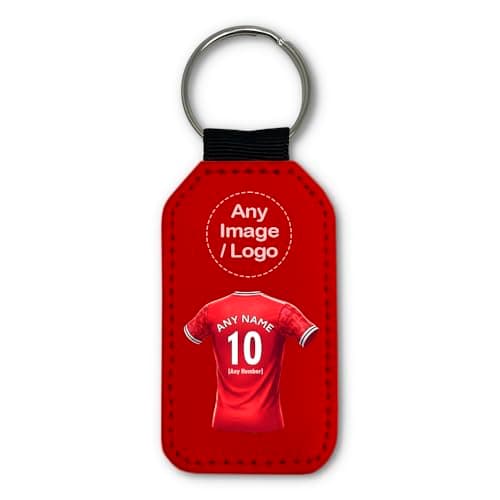 Image of UNIGIFT Personalised Gift - United Fan Red Rectangle Keyring (Red Football Jersey Design) Custom Name Keychain - Manchester