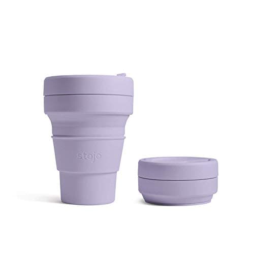 Image of STOJO On-The-Go Collapsible Coffee Cup - 12oz / 355ml - Reusable & Foldable Silicone Travel Mug with Lid - Portable, Pocket Size - Dishwasher Safe - Lilac