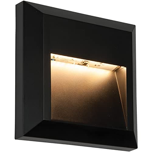 Image of Square Pathway Guide Light - Indirect 1.1W Warm White LED Module - Black ABS Plastic & Clear Polycarbonate - Integrated Control Gear - IP65 Rated - Wall Mounted Guide Downlight